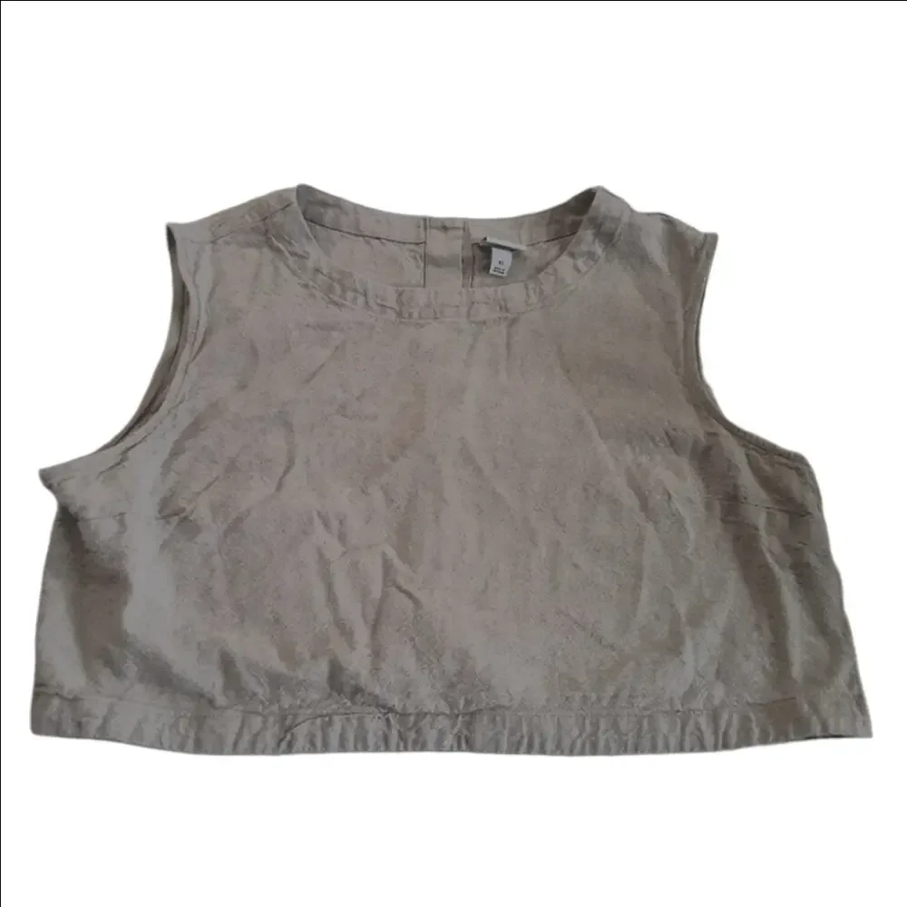 A New Day Women's Size XL Sand Beige Linen Blend Sleeveless Cropped Top - Picture 2 of 9